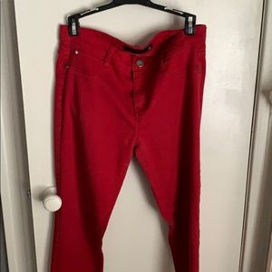 red skinny leg pants